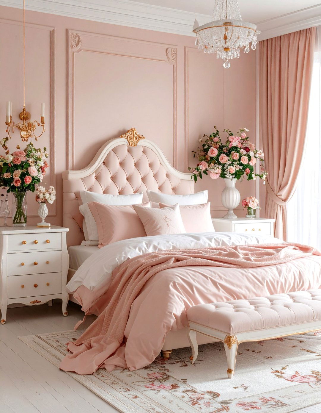 Rose Gold Cottage Bedroom with Floral Elements - 25 Rose Gold Bedroom Ideas