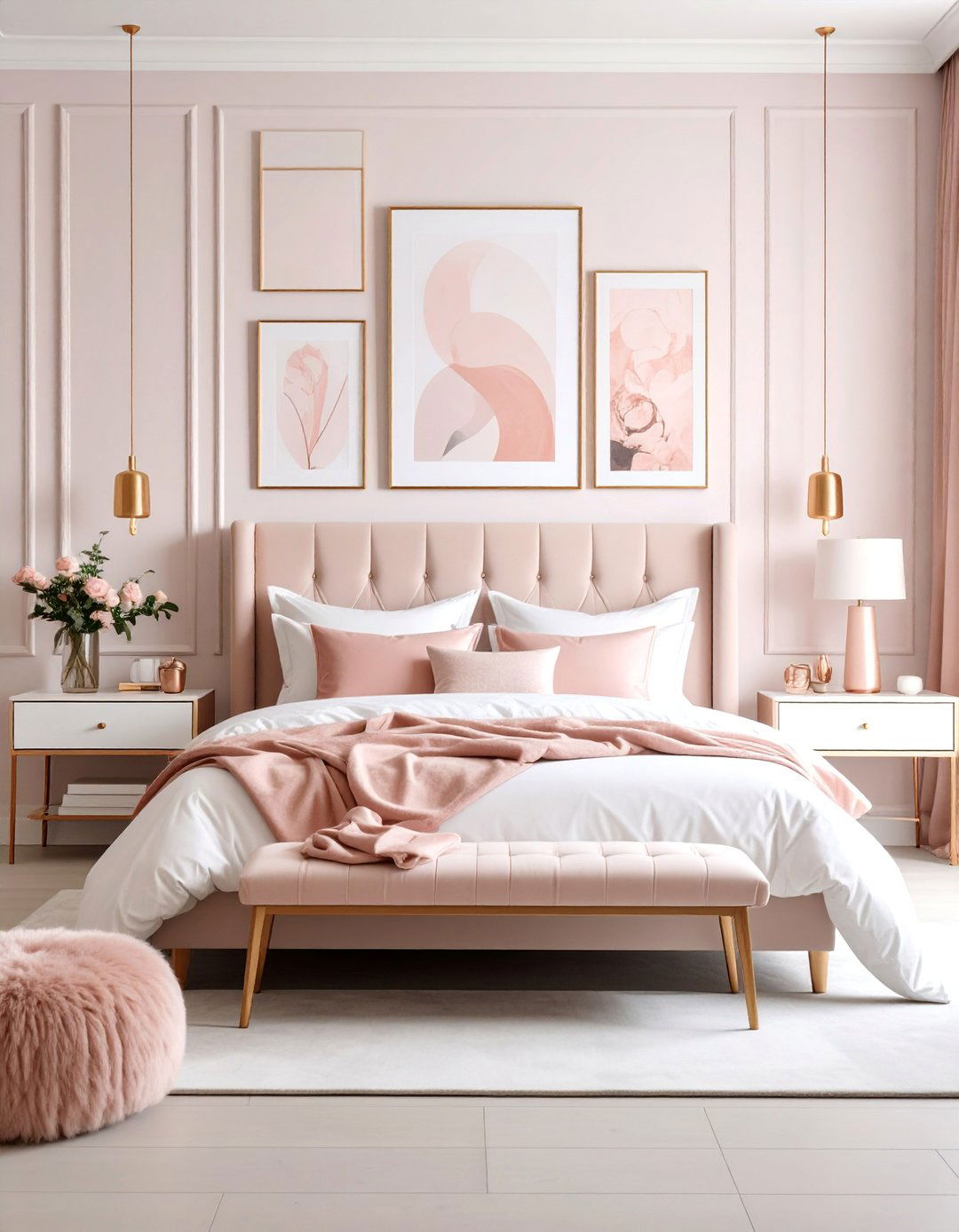 Rose Gold Gallery Wall Bedroom Display - 25 Rose Gold Bedroom Ideas