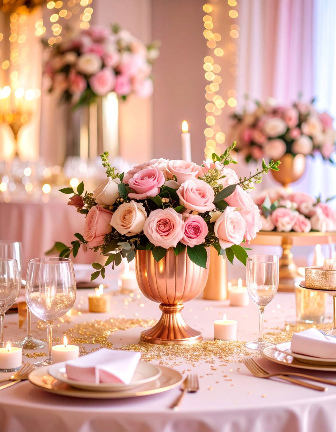Rose Gold Glamour Centerpiece - 25 Graduation Centerpiece Ideas
