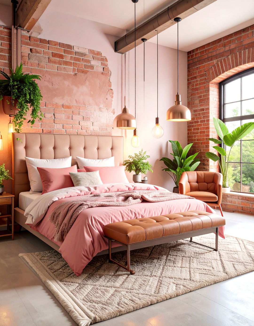 Rose Gold Industrial Boho Bedroom - 25 Pink Boho Bedroom Ideas