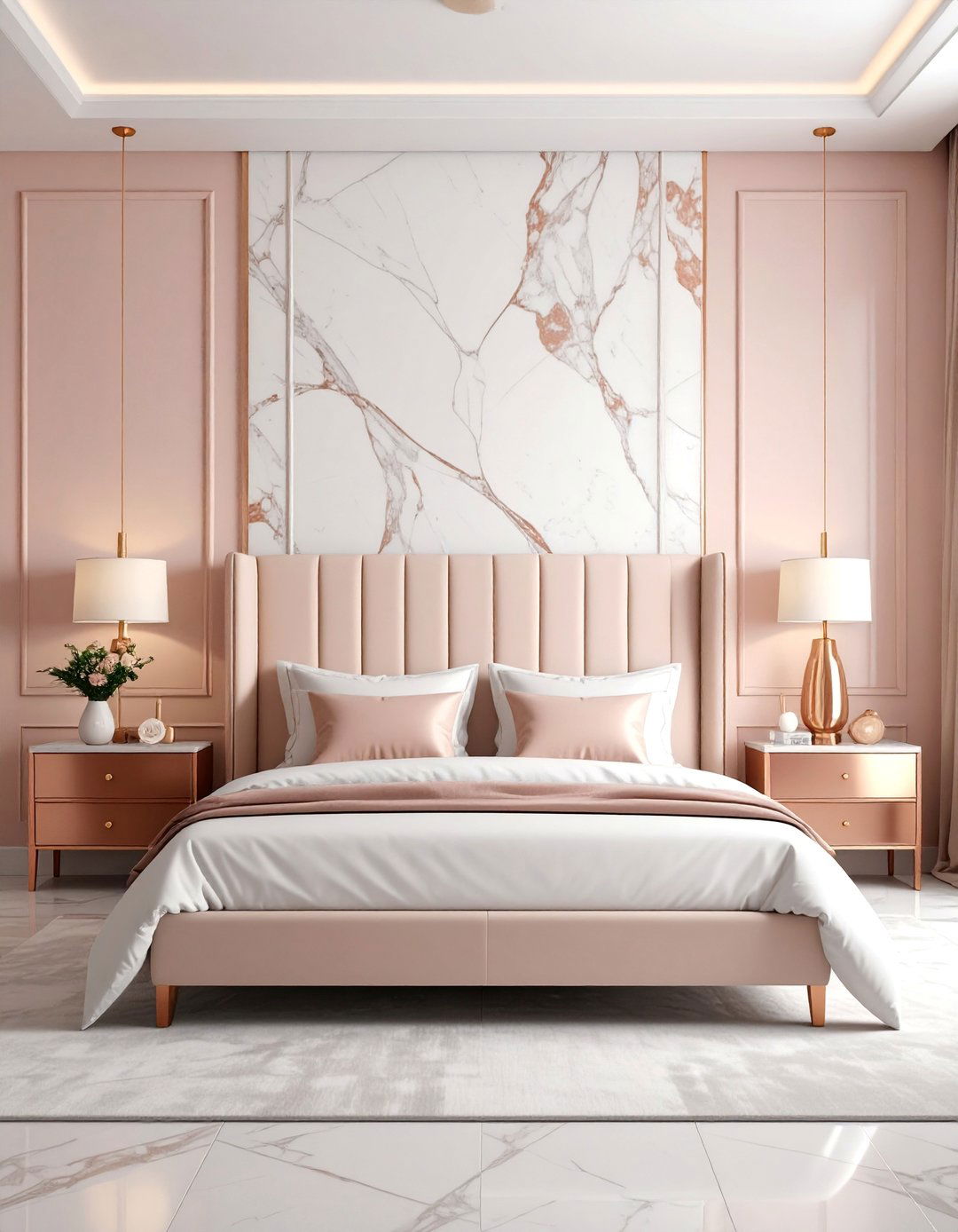 Rose Gold Marble Luxury Bedroom Design - 25 Rose Gold Bedroom Ideas