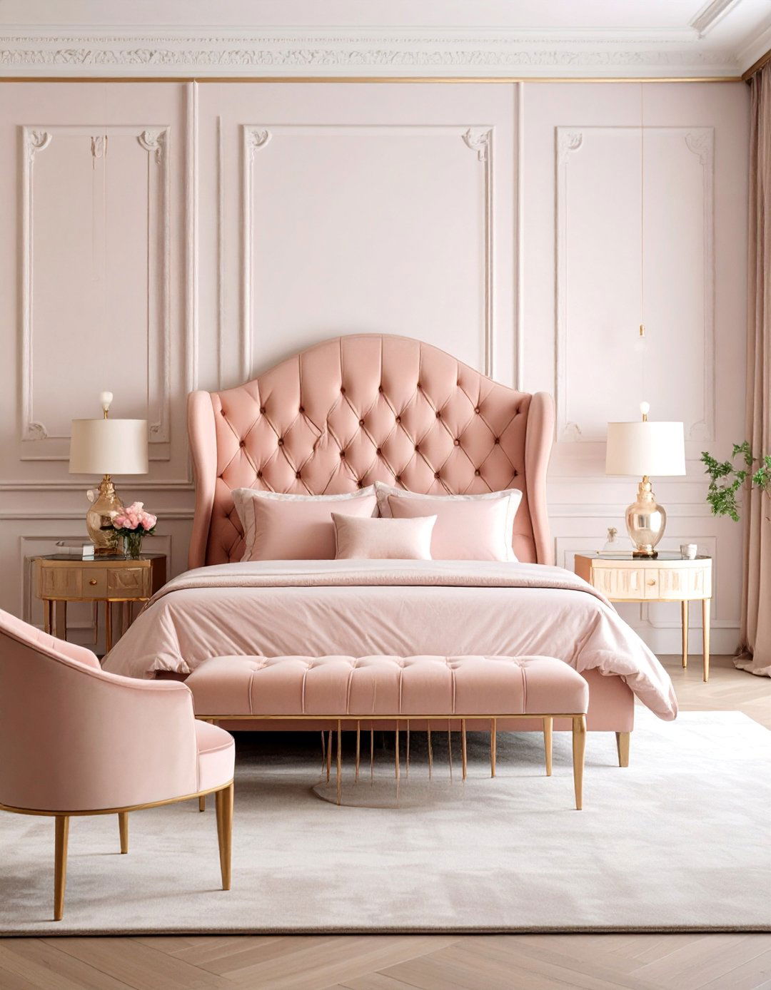 Rose Gold Master Bedroom Suite with Sitting Area - 25 Rose Gold Bedroom Ideas