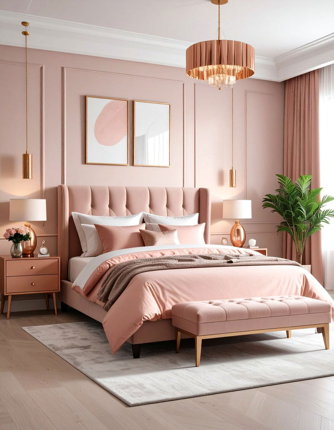Rose Gold Metallic Accent Features - 25 romantic bedroom ideas