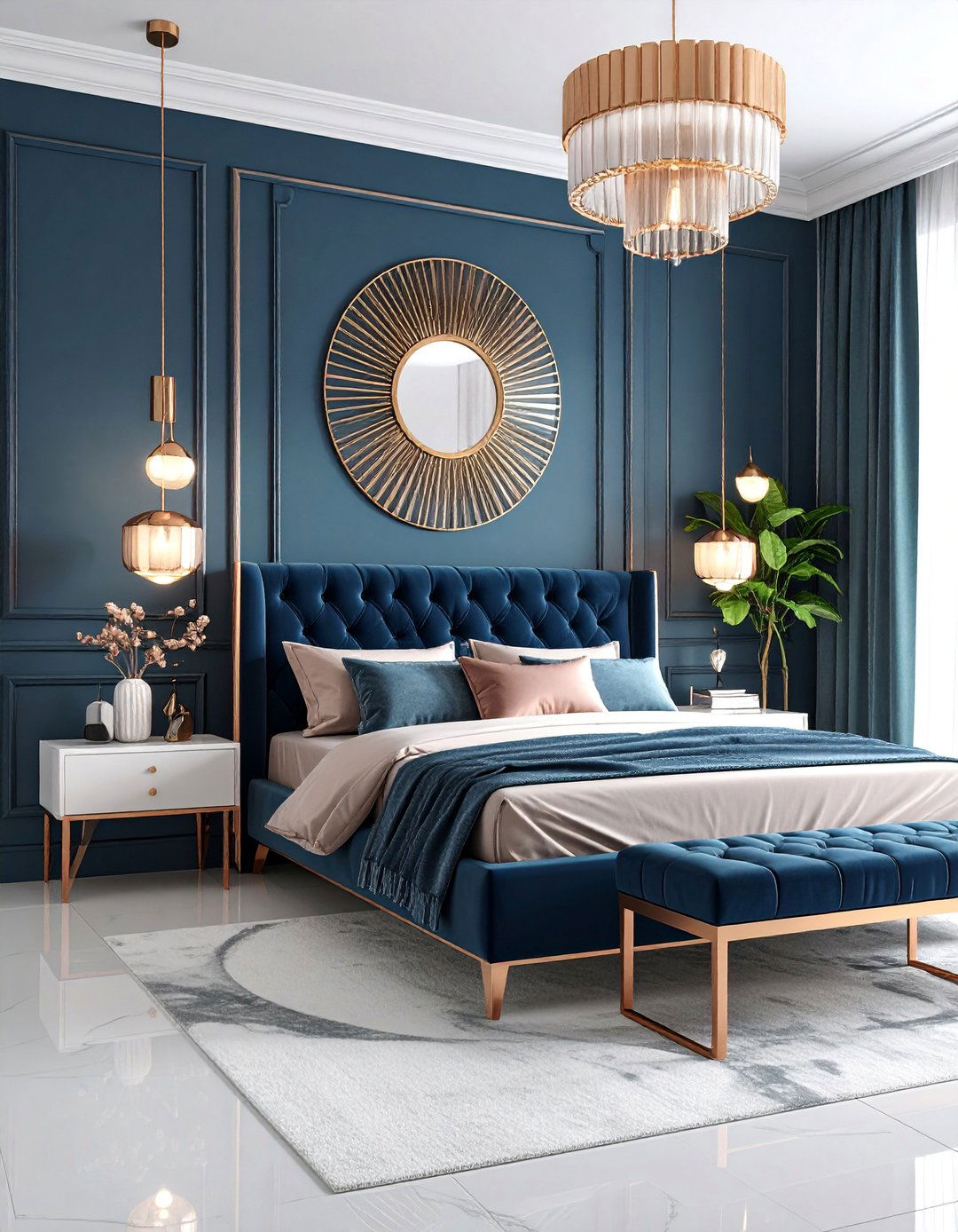 Rose Gold Navy Blue Contemporary Bedroom - 25 Rose Gold Bedroom Ideas