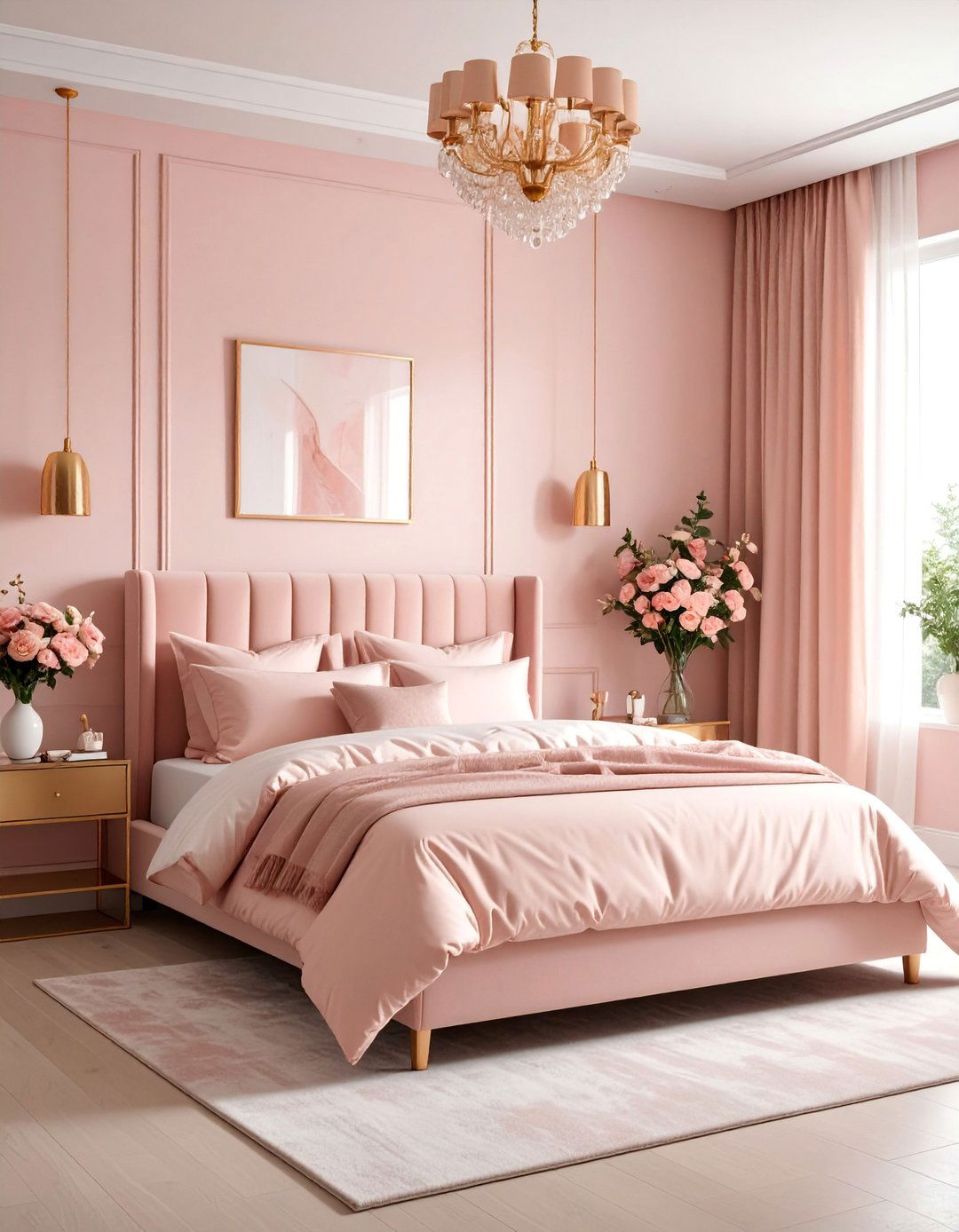Rose Gold Pink Bedroom with Metallic Finishes - 25 Pink Bedroom Ideas