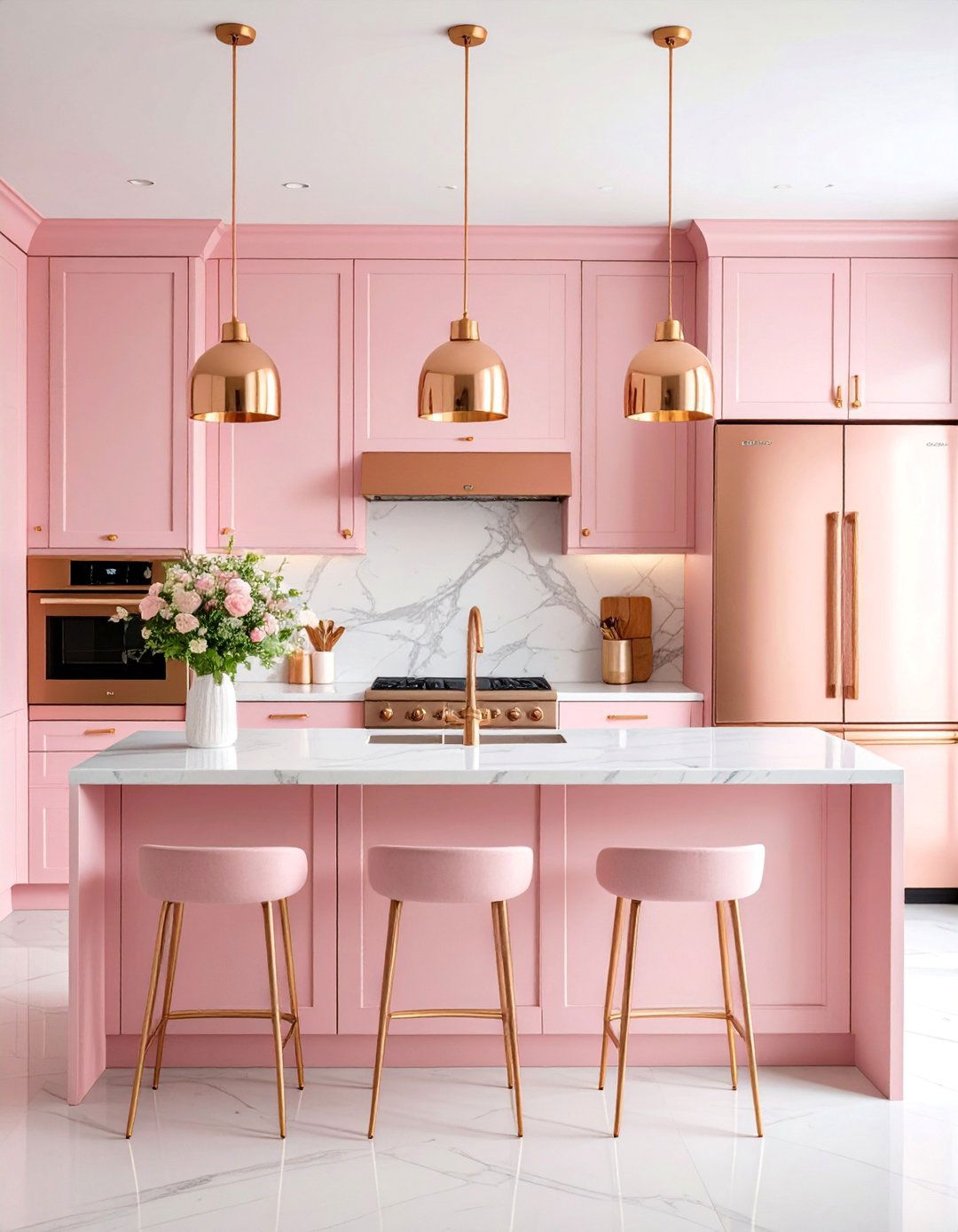 Rose Gold Pink Kitchen with Metallic Finishes - 25 Pink Kitchen Ideas