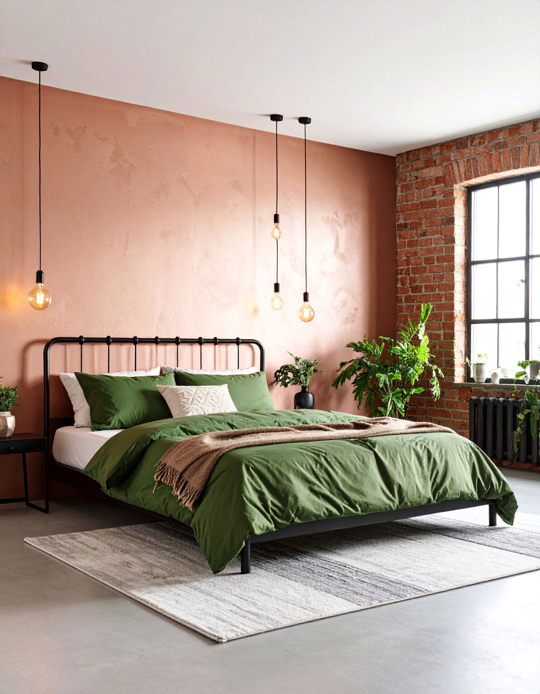Rose Gold Pink and Olive Green Industrial Bedroom - 25 Pink and Green Bedroom Ideas