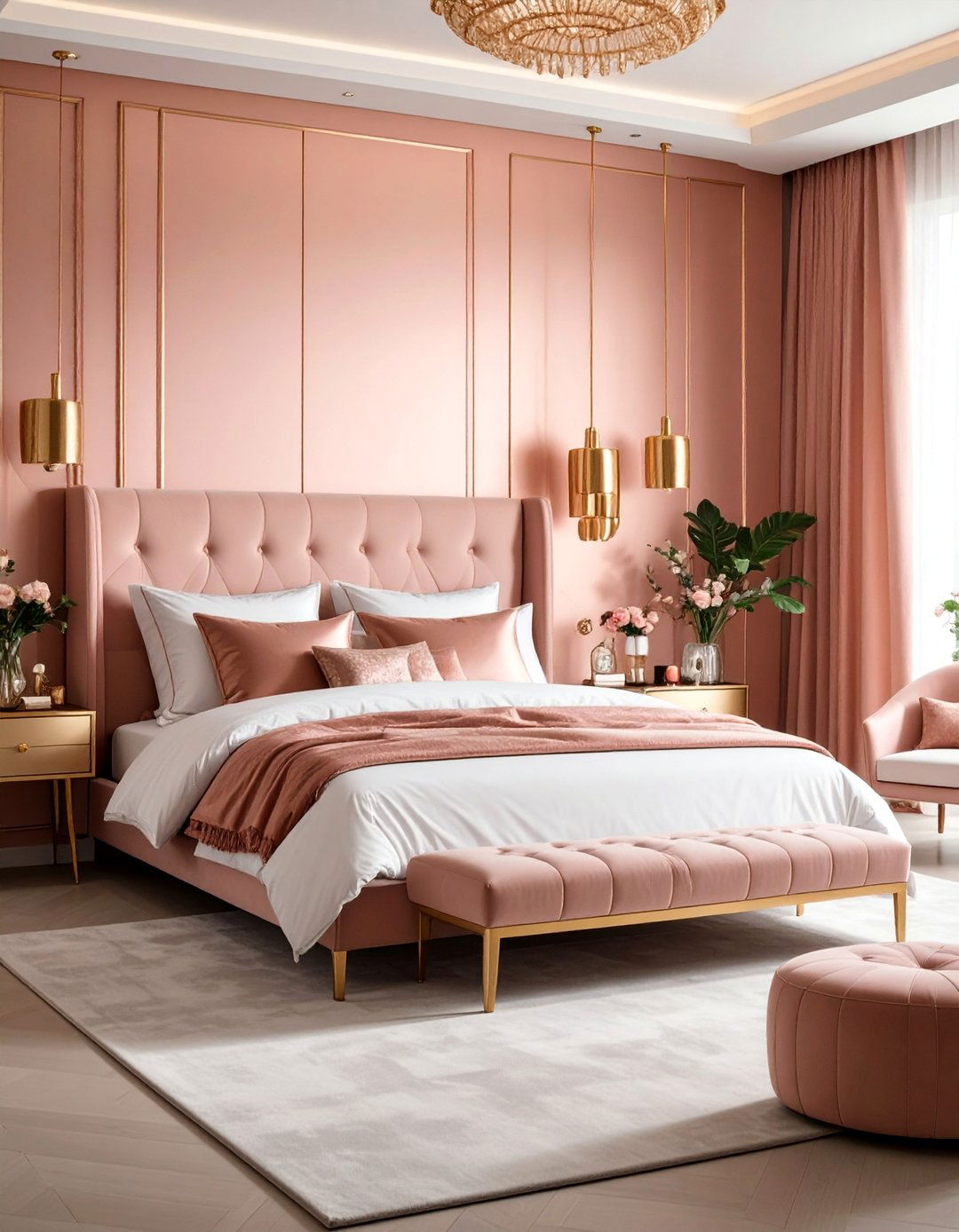 Rose Gold Wallpaper Feature Bedroom Design - 25 Rose Gold Bedroom Ideas