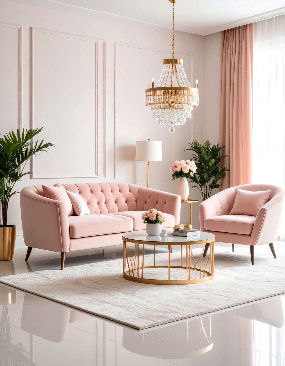 Rose Gold and Blush Living Room with Modern Touches - 25 Art Deco Living Room Ideas