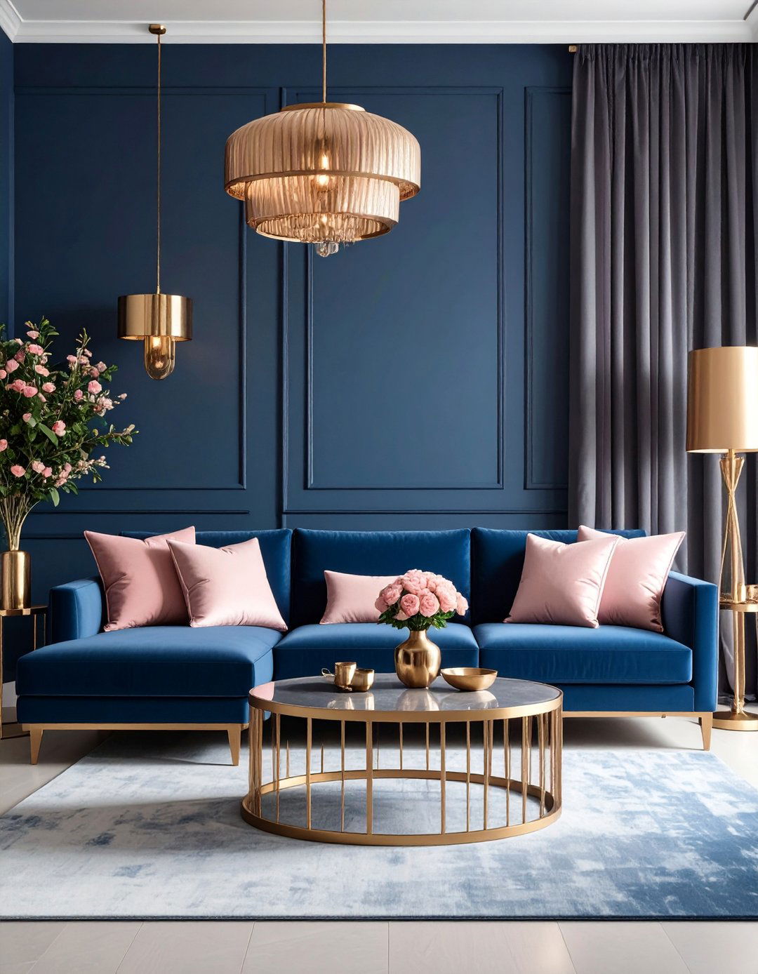 Rose Gold and Blush with Slate Blue - 25 Pink and Blue Living Room Ideas