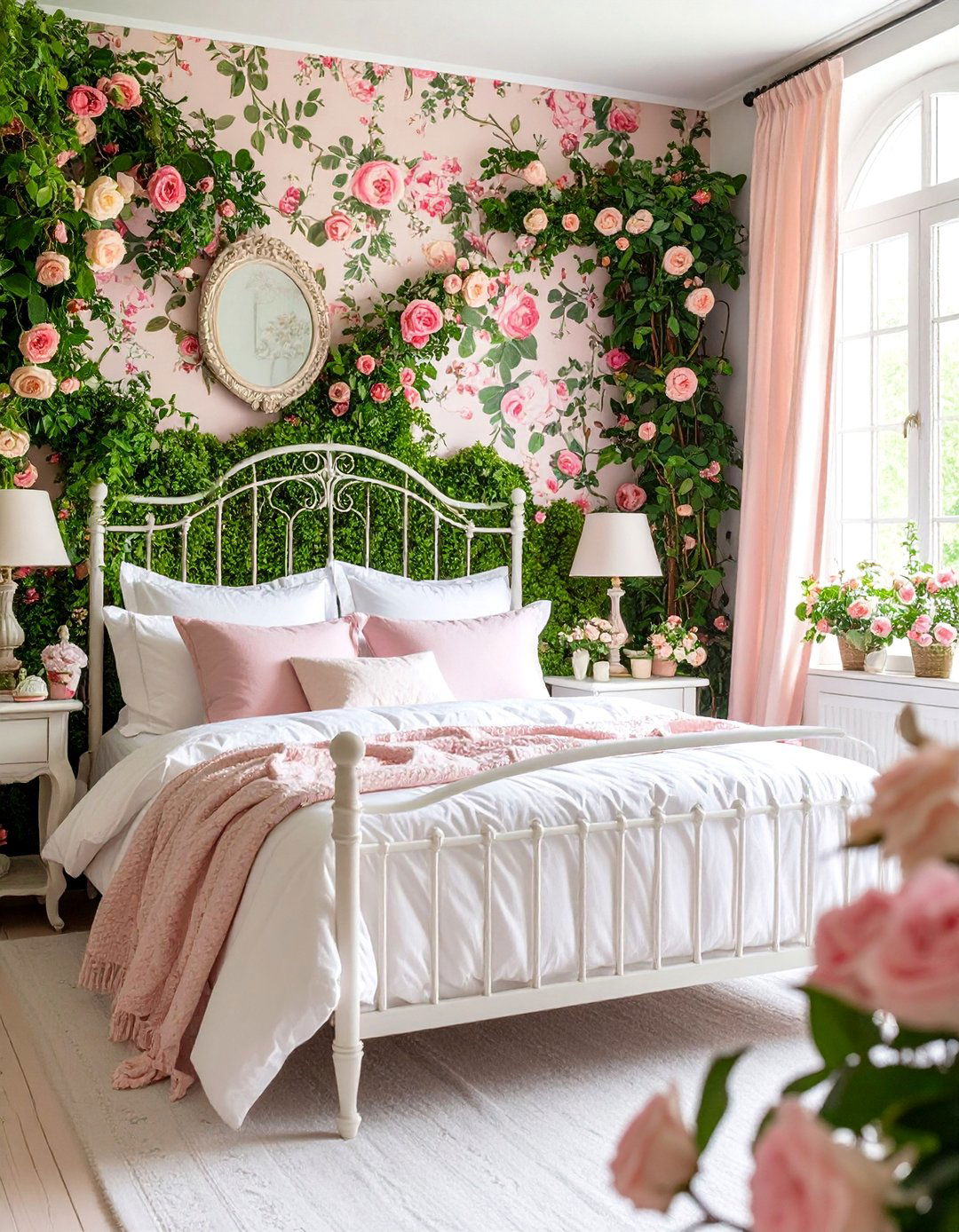 Rose Pink and Moss Green English Garden Bedroom - 25 Pink and Green Bedroom Ideas
