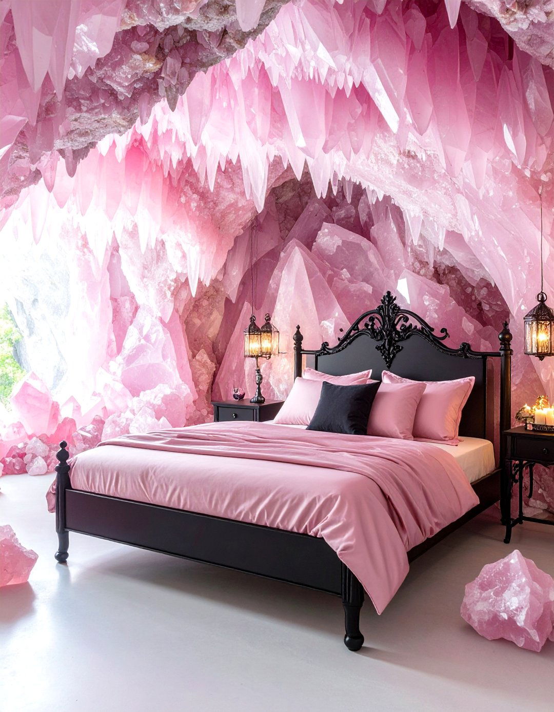 Rose Quartz Gothic Crystal Cave - 25 pastel goth bedroom ideas