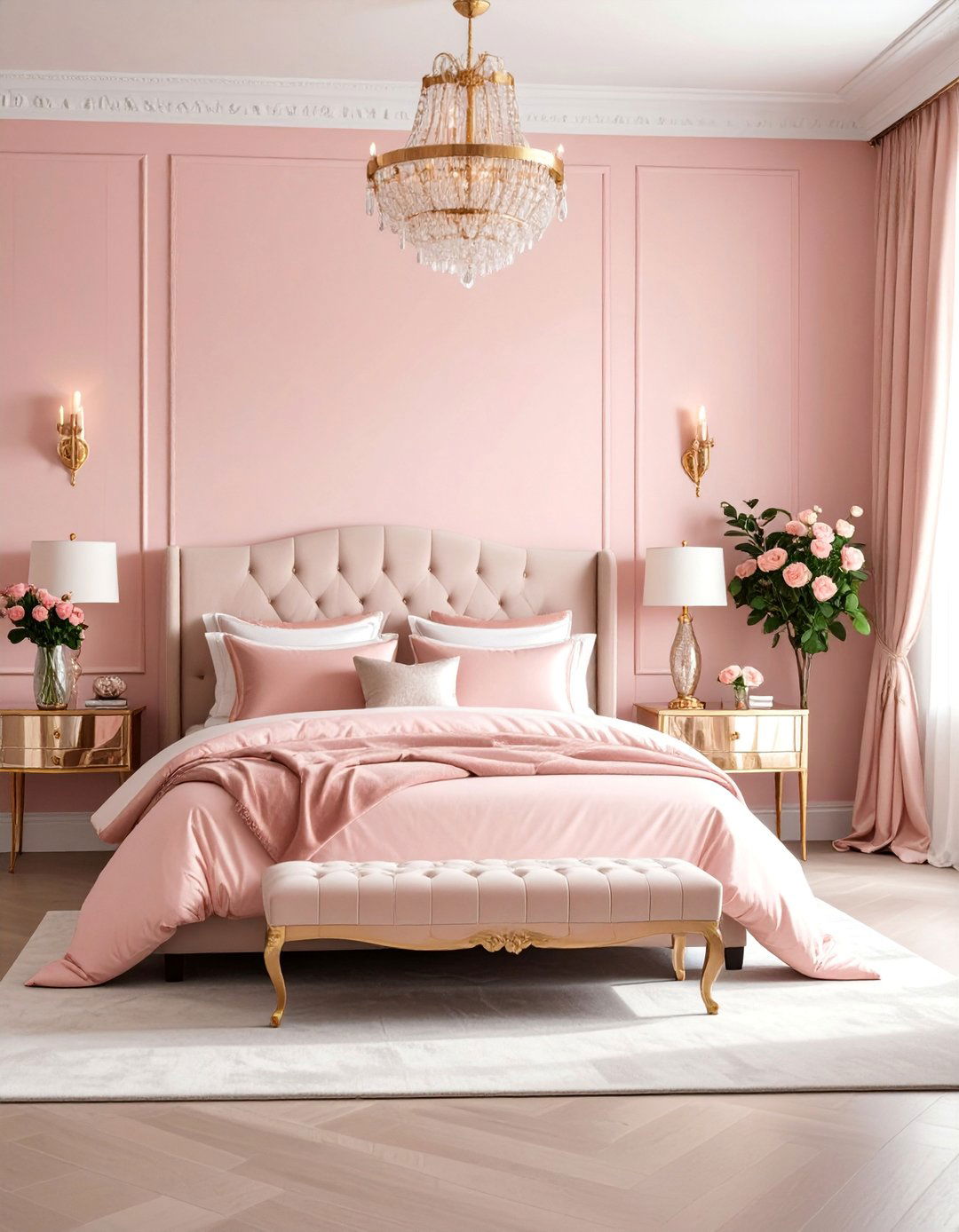 Rose Quartz Modern Glam Bedroom - 25 Pastel Bedroom Ideas
