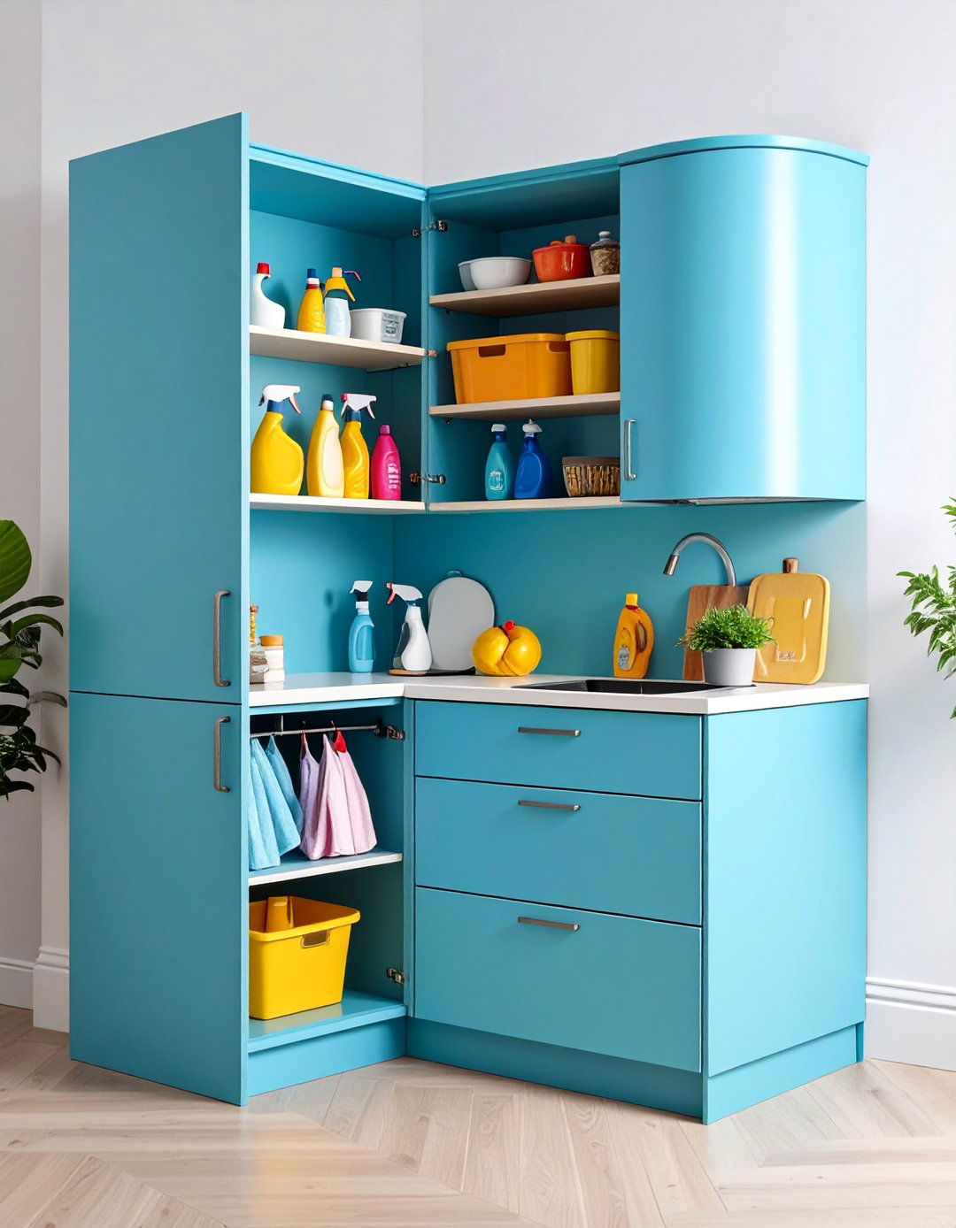 Rotating Corner Cabinet System - 25 Kitchen Sink Organization Ideas