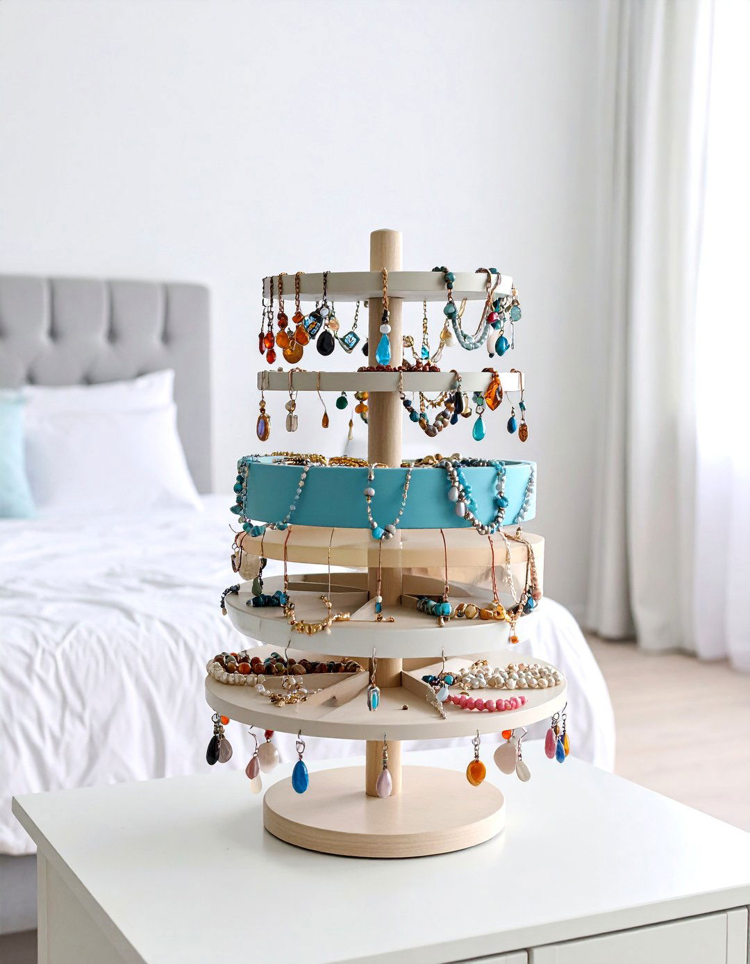Rotating Multi Level Jewelry Tower Stand - 25 Jewelry Storage Ideas