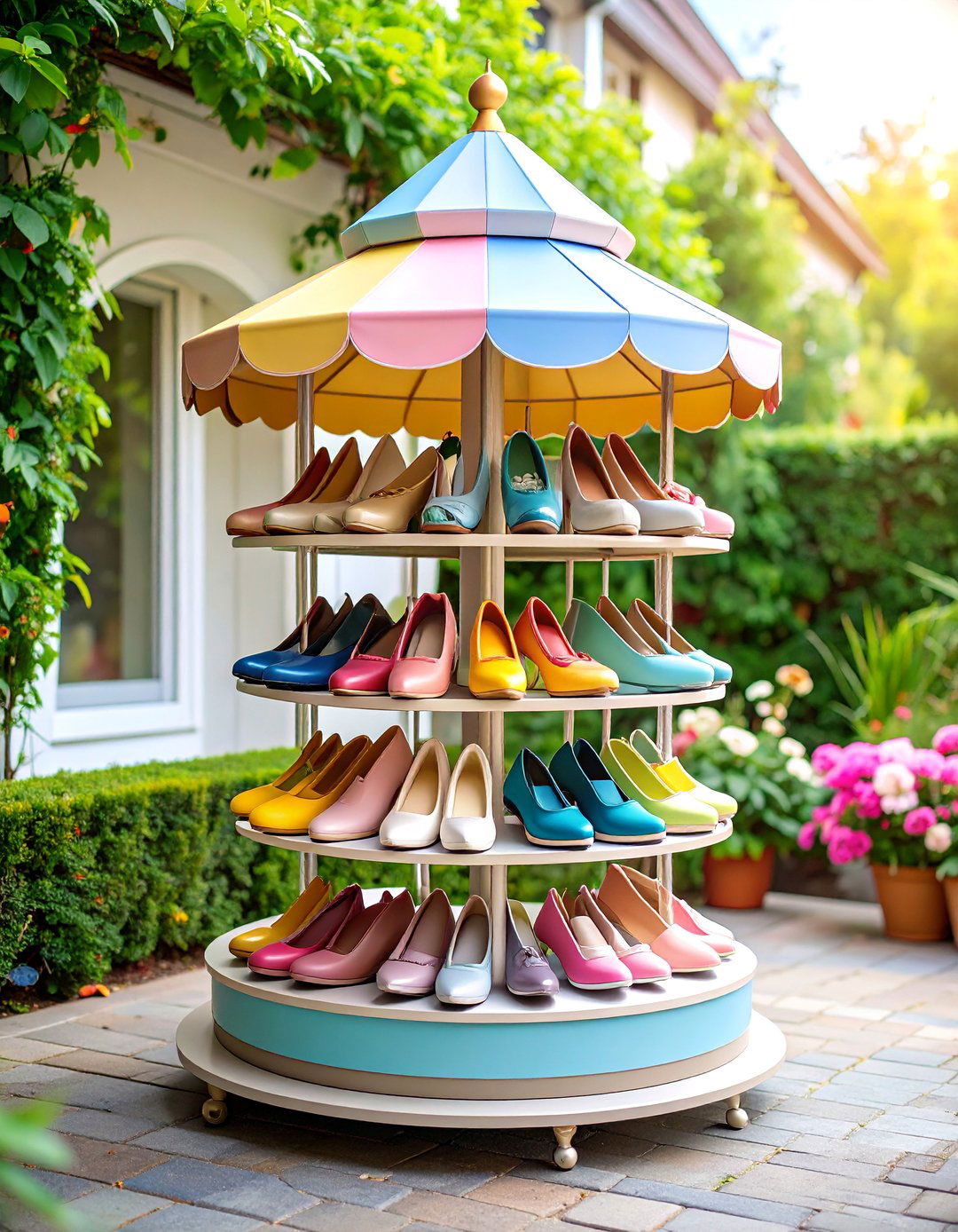 Rotating Shoe Carousel for Maximum Access - 25 Outdoor Shoe Storage Ideas
