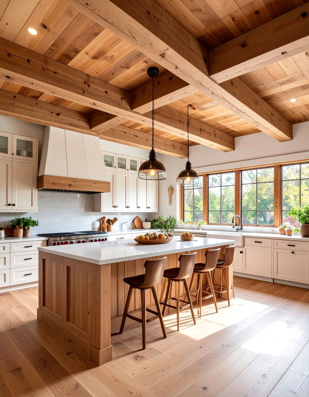 Rough Hewn Beam Tray Ceiling with Planking - 25 Rustic Ceiling Ideas