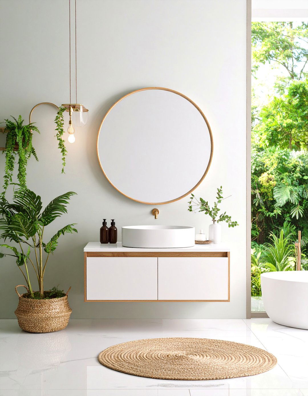 Round Mirror with Soft Geometric Appeal - 25 Bathroom Mirror Ideas