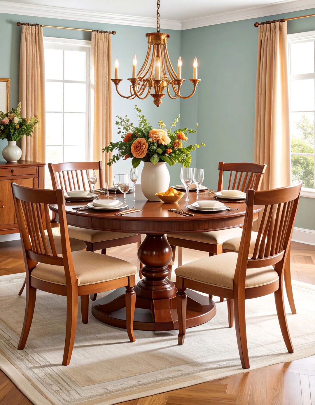 Round Pedestal Table with Windsor Style Chairs - 25 Transitional Dining Room Ideas