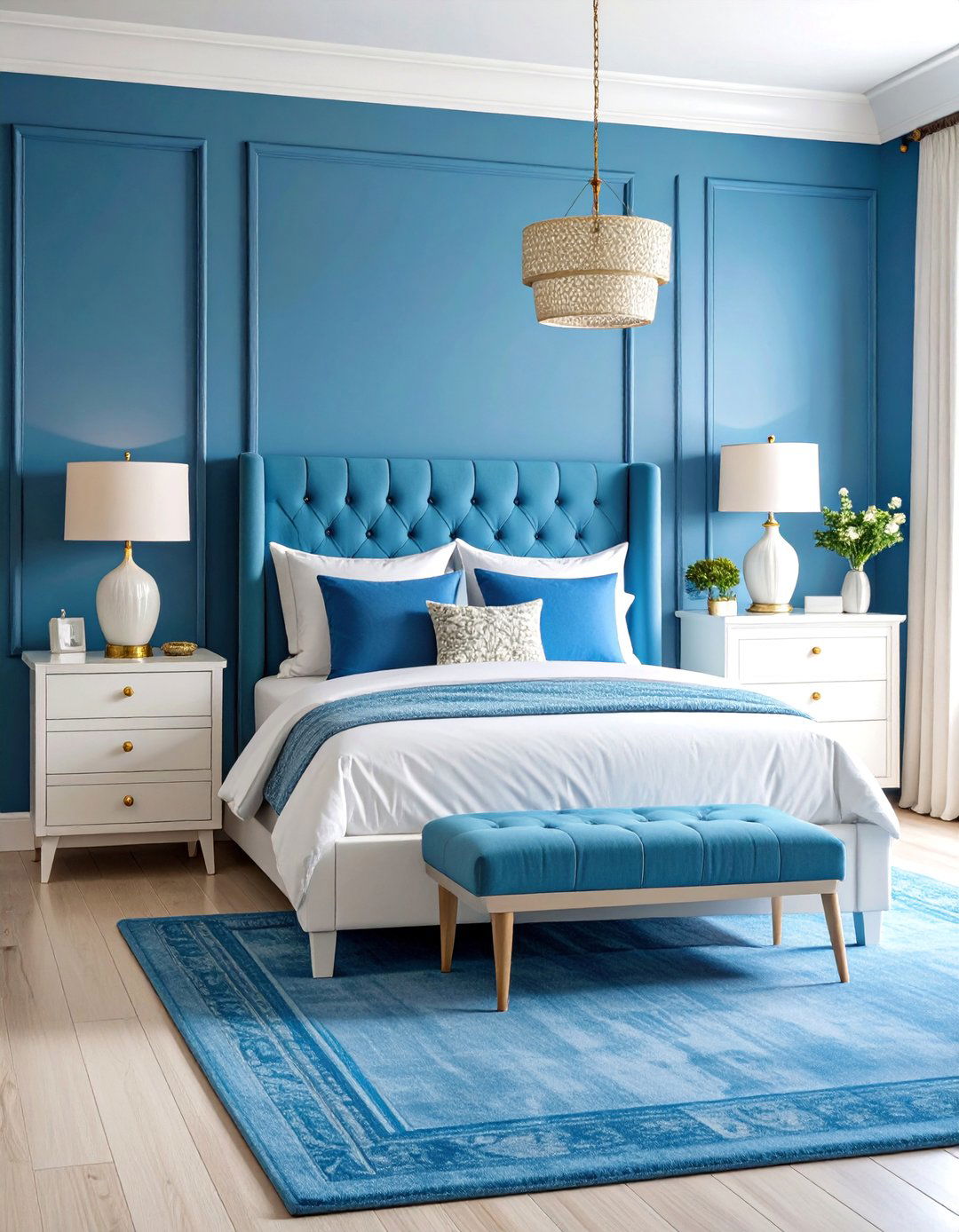 Royal Blue Accent Wall with White Furniture - 25 Royal Blue Bedroom Ideas
