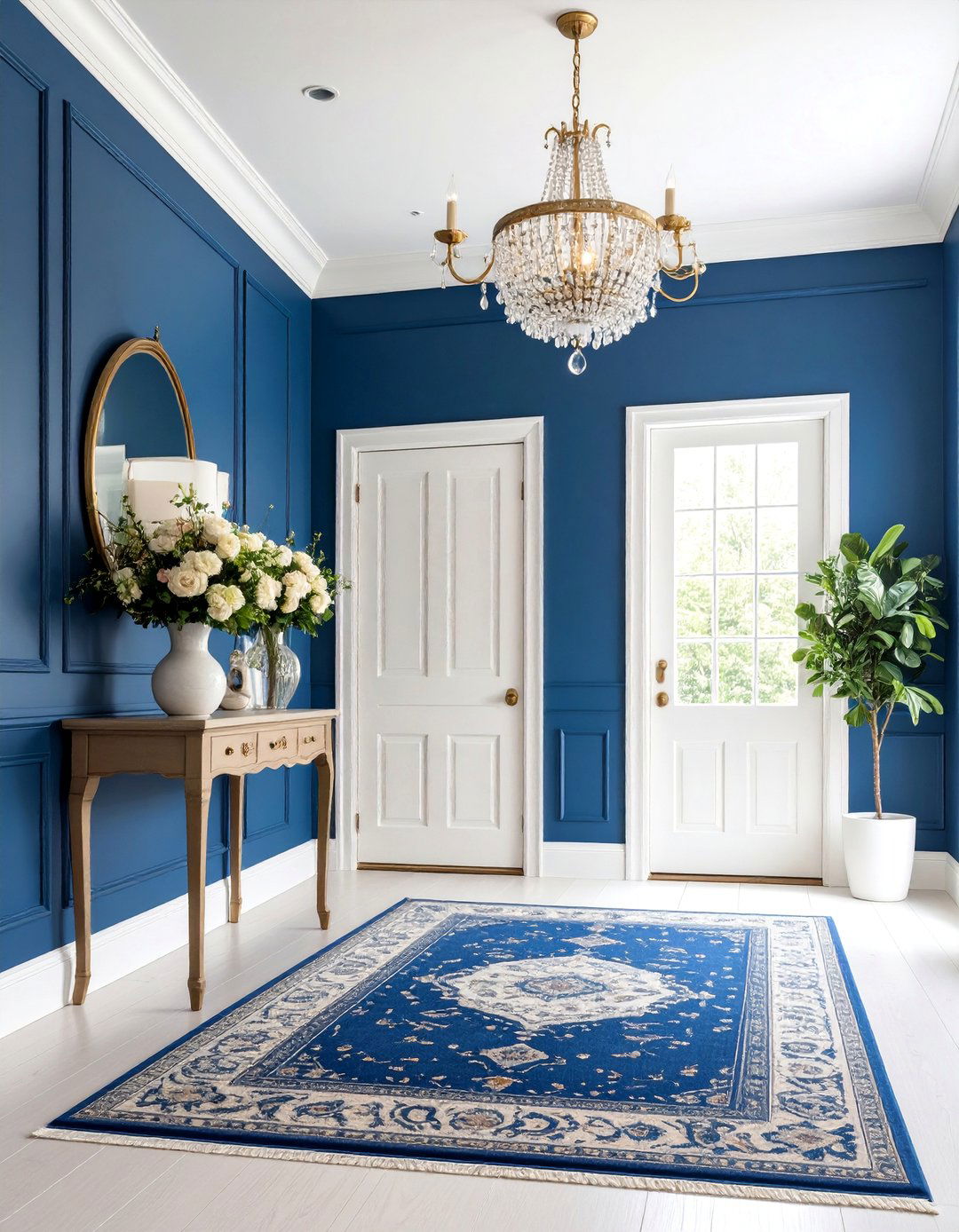 Royal Blue Entryway with Traditional Details - 25 Blue Accent Wall Ideas