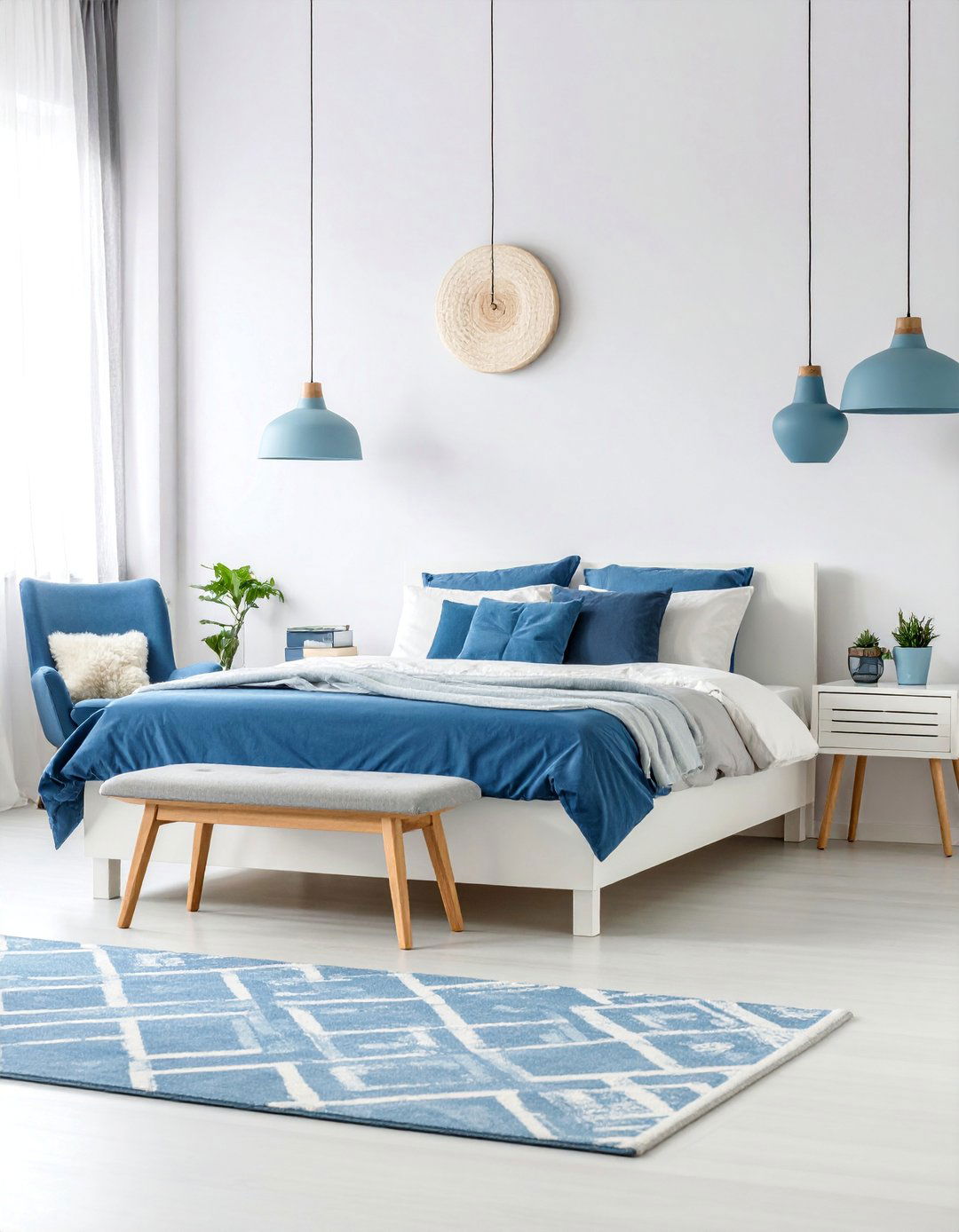 Royal Blue Scandinavian Bedroom with Natural Wood - 25 Royal Blue Bedroom Ideas