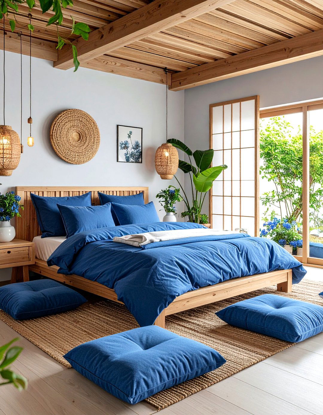 Royal Blue Zen Bedroom with Natural Elements - 25 Royal Blue Bedroom Ideas
