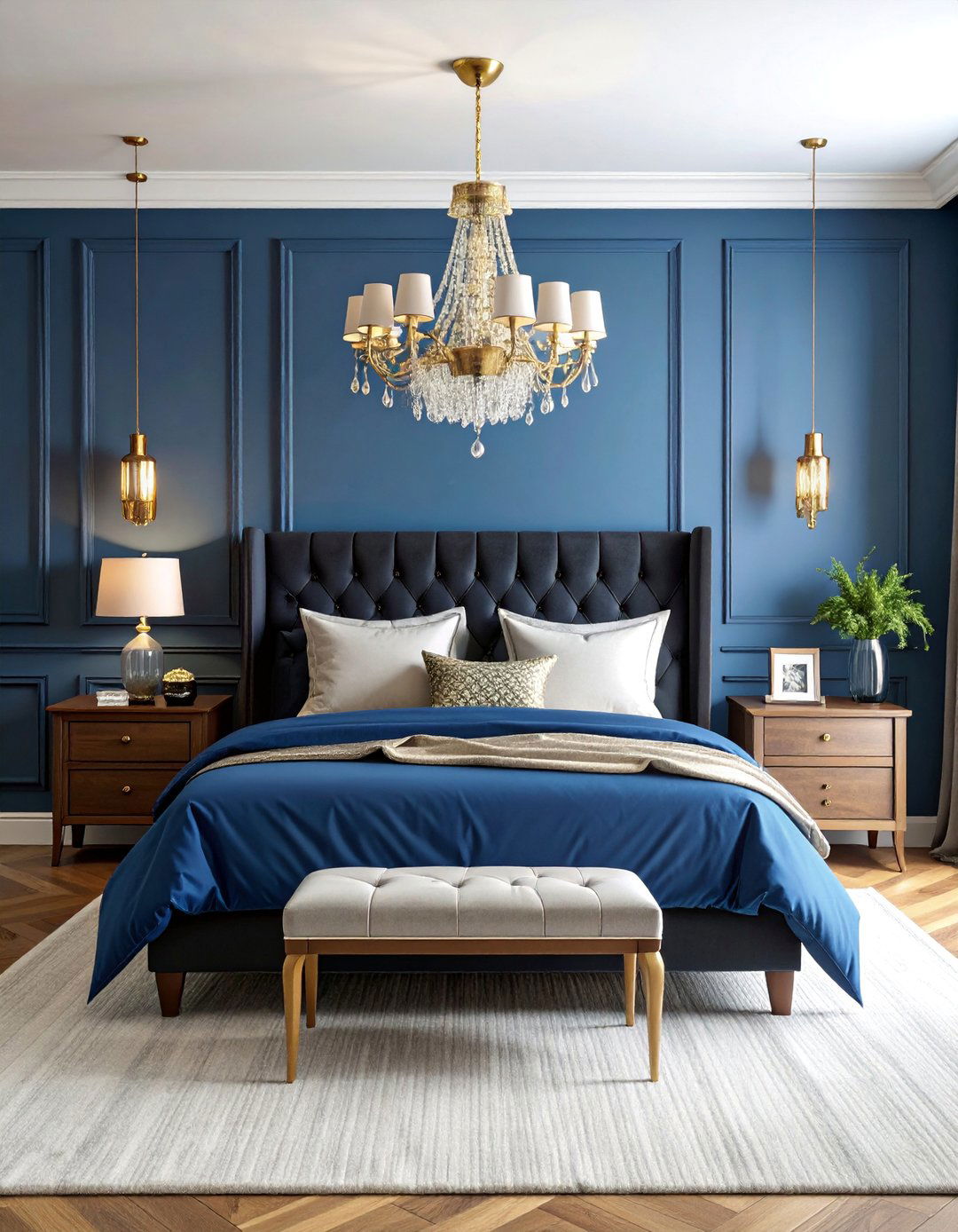 Royal Blue and Black Traditional Bedroom - 25 Black and Blue Bedroom Ideas
