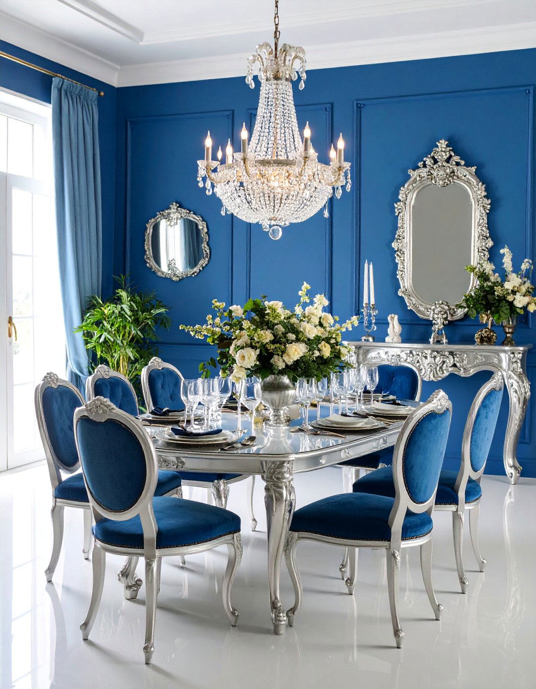 Royal Blue and Silver Formal Elegance - 25 Colorful Dining Room Ideas
