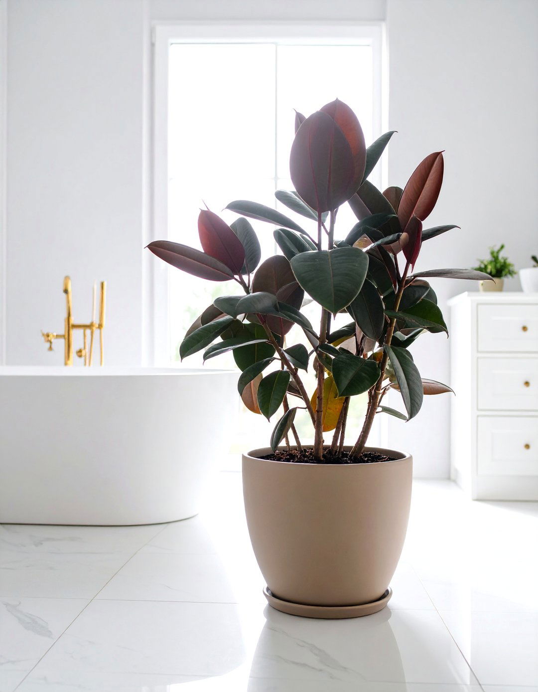 Rubber Plant Burgundy Beauty - 25 Best Plants for Bathroom