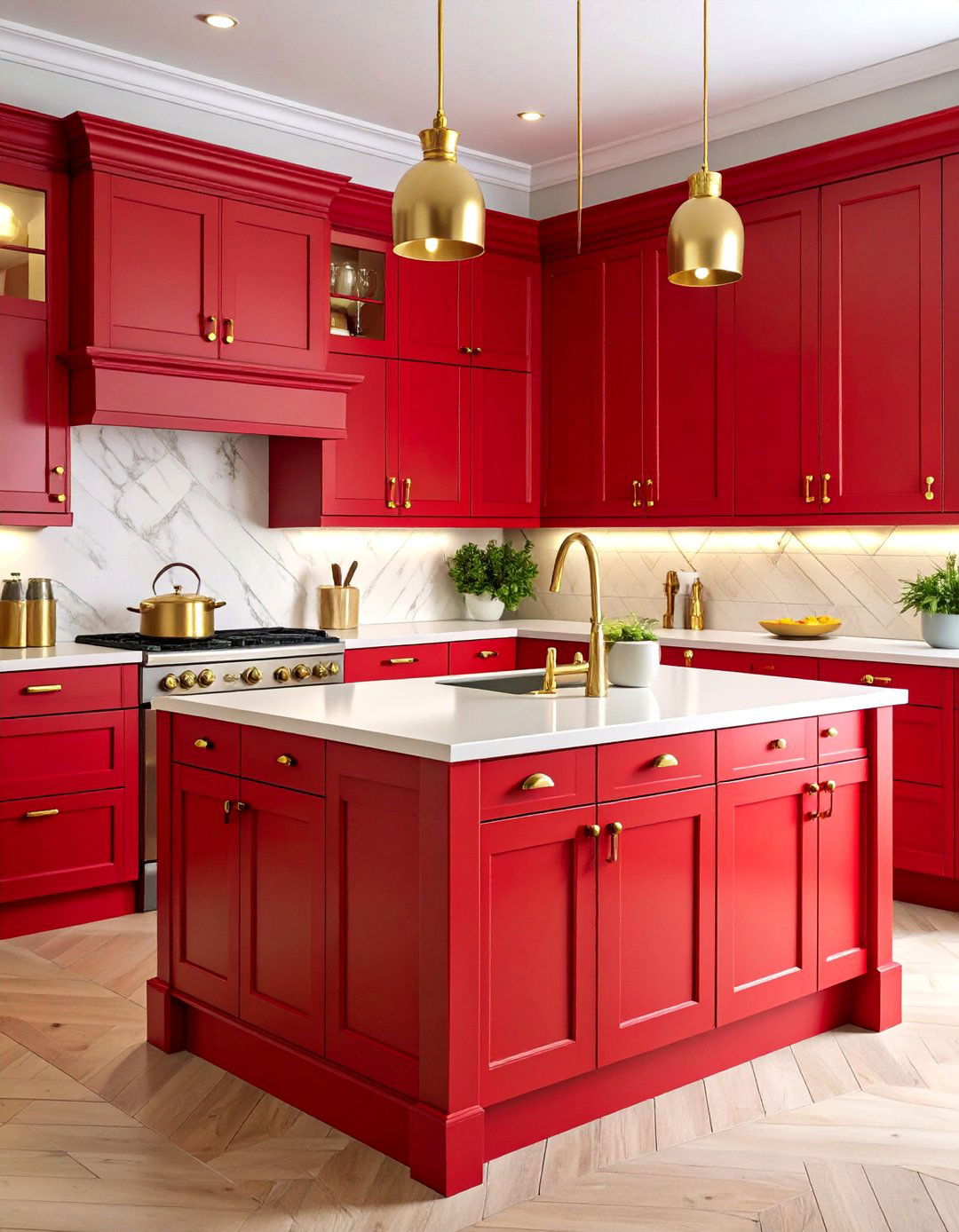 Ruby Red Kitchen with Cream Countertops - 25 Colorful Kitchen Ideas