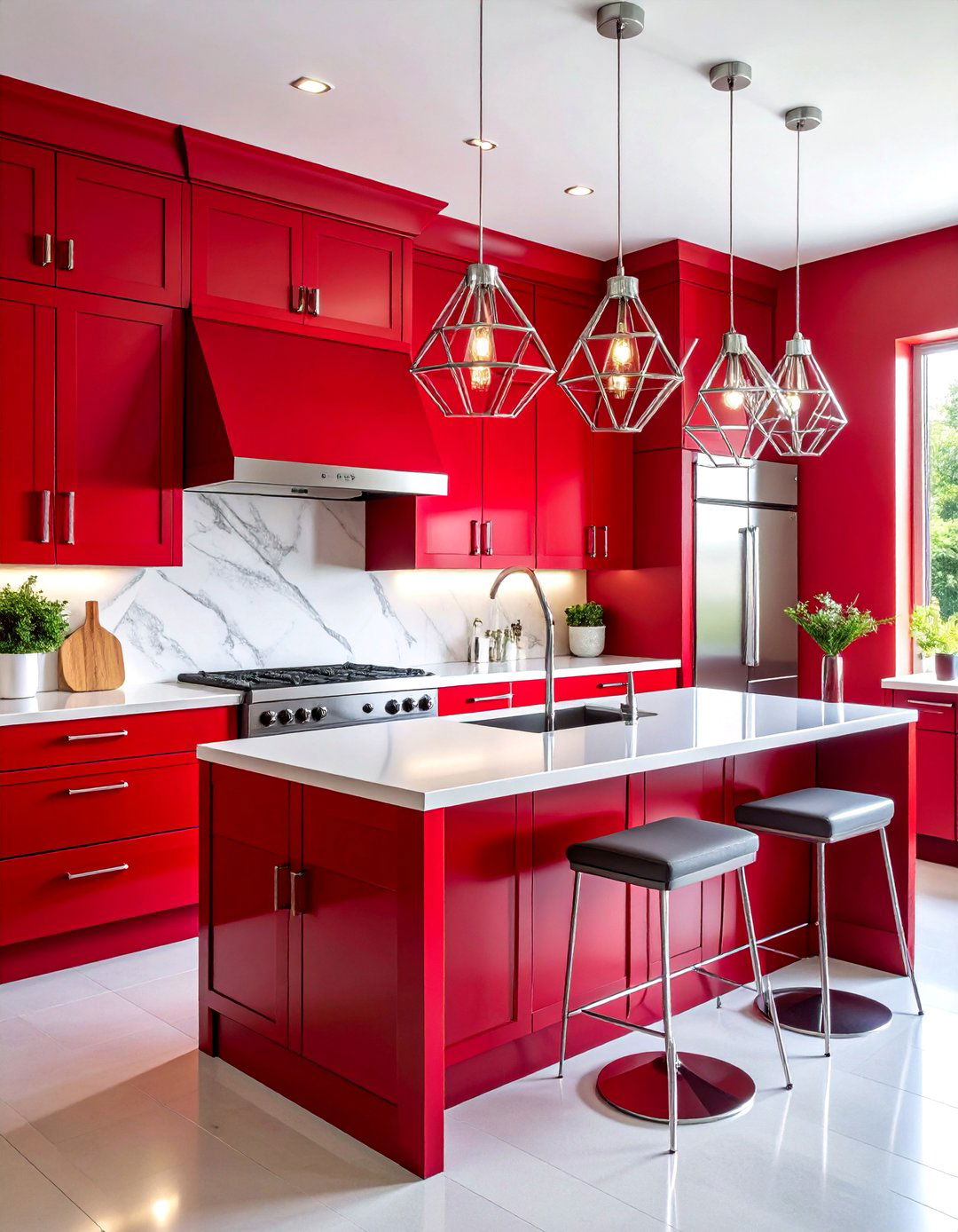 Ruby Red and Chrome Kitchen Drama - 25 Art Deco Kitchen Ideas