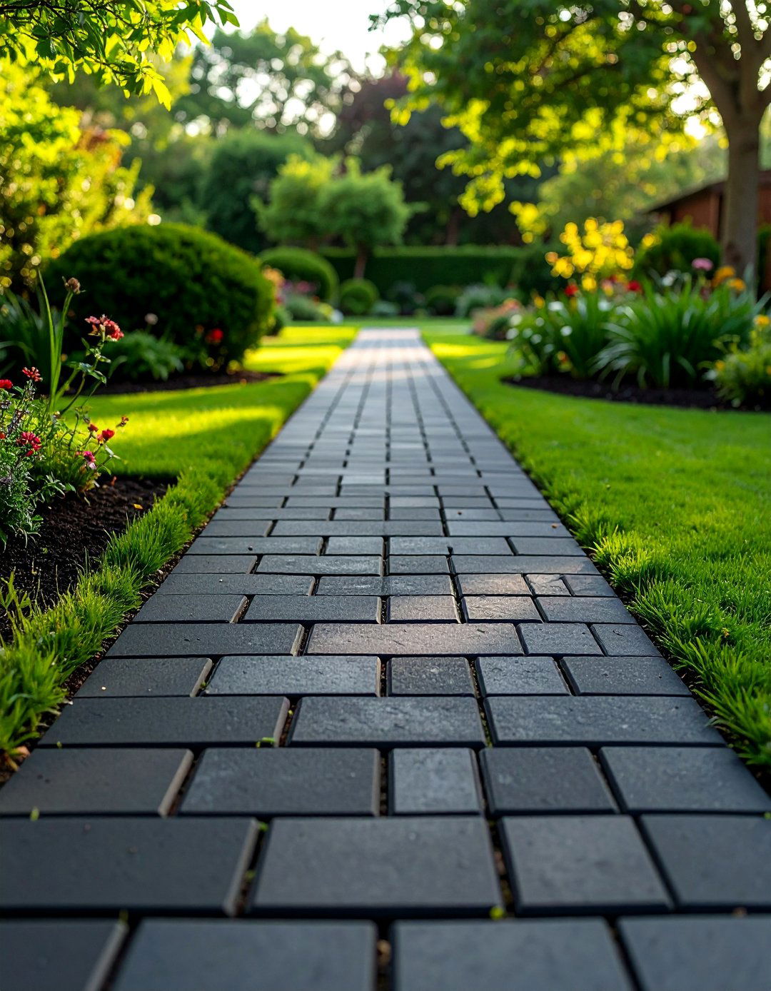 Running Bond Black Brick Pathway - 25 Black Brick Walkway Ideas