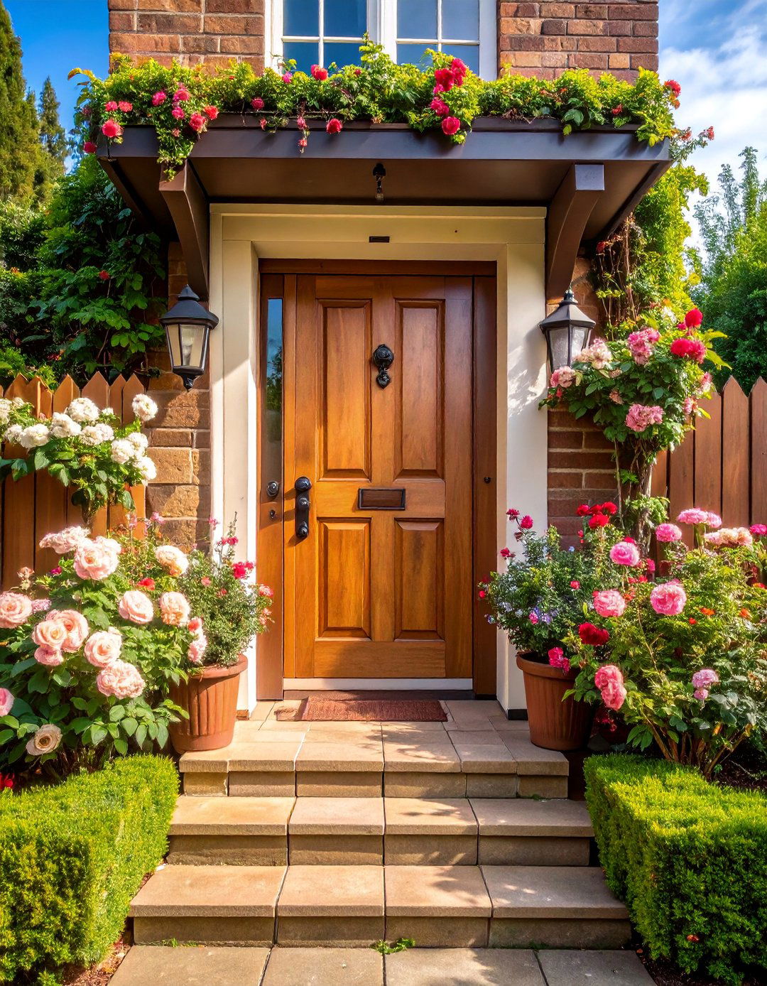 Russet Brown Door with English Cottage Garden Style - 25 Brown House Front Door Colors