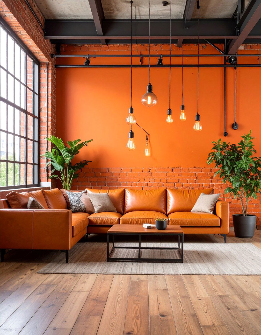 Rust Orange Industrial Loft Accent Wall - 25 Orange Accent Wall Ideas