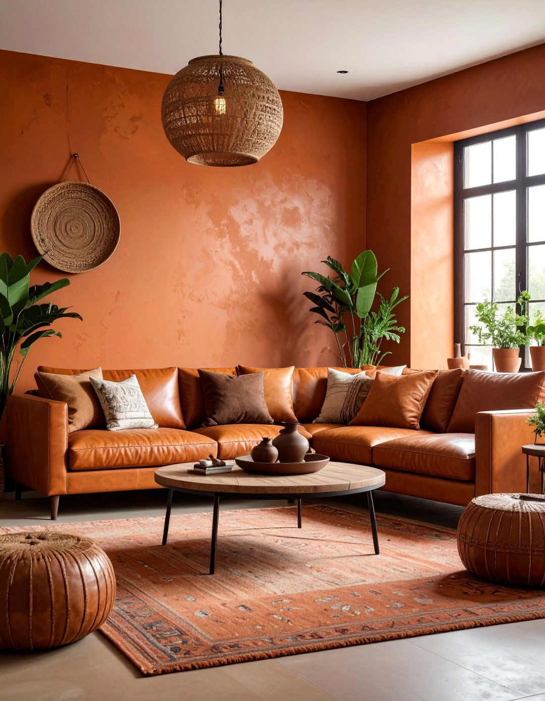 Rust Orange Living Room with Earthy Textures - 25 Monochromatic Living Room Ideas