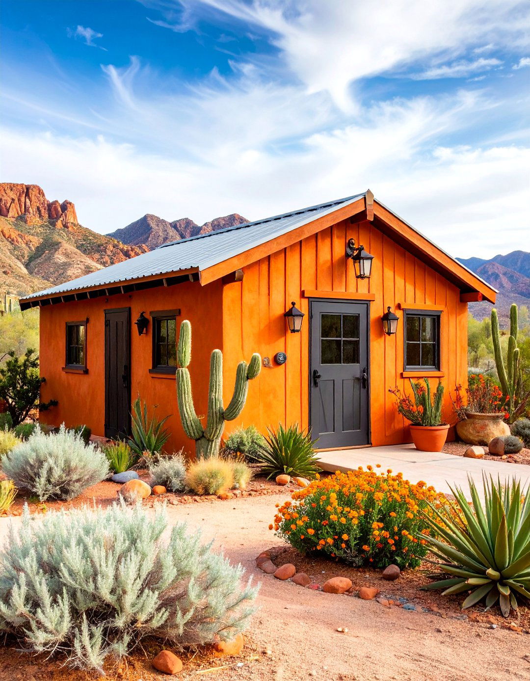 Rust Orange Shed with Black Iron Details - 25 Shed Color Ideas