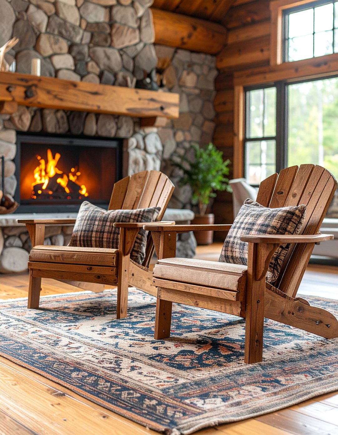 Rustic Adirondack Chairs with Outdoor Comfort - 25 Chairs in Front of Fireplace Ideas