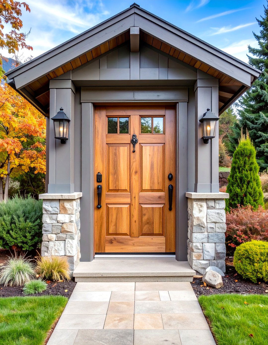 Rustic Alder Door with Weathered Gray Stain - 25 Stained Front Door Ideas