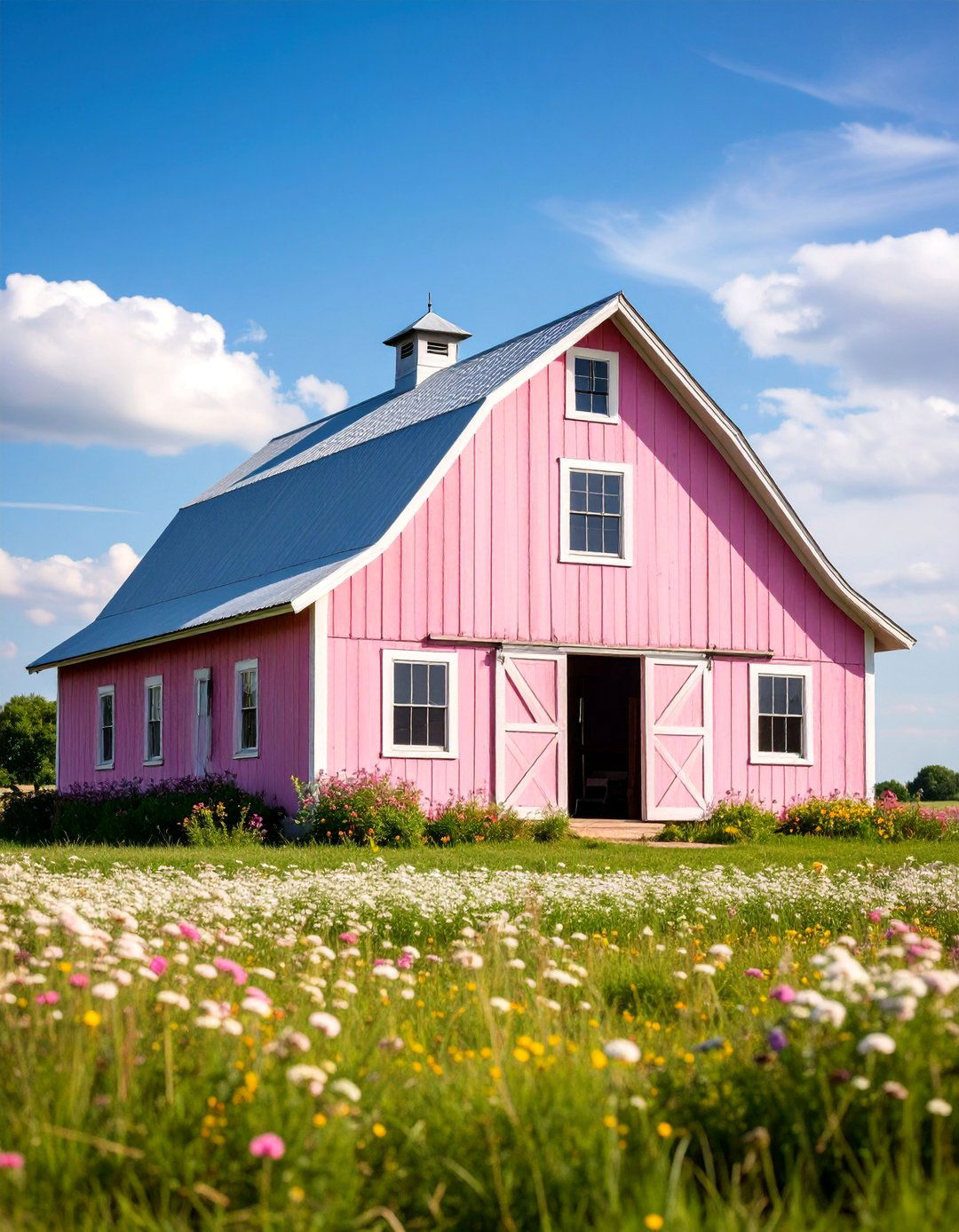 Rustic Barn Pink House Exterior with Weathered Wood Doors - 25 Pink House Exterior Ideas