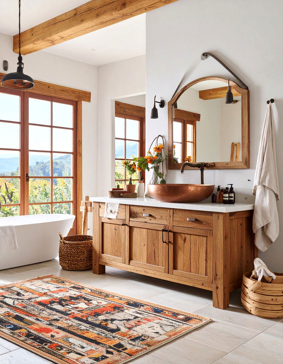 Rustic Barn Wood Vanity with Copper Sink - 25 Western Bathroom Ideas