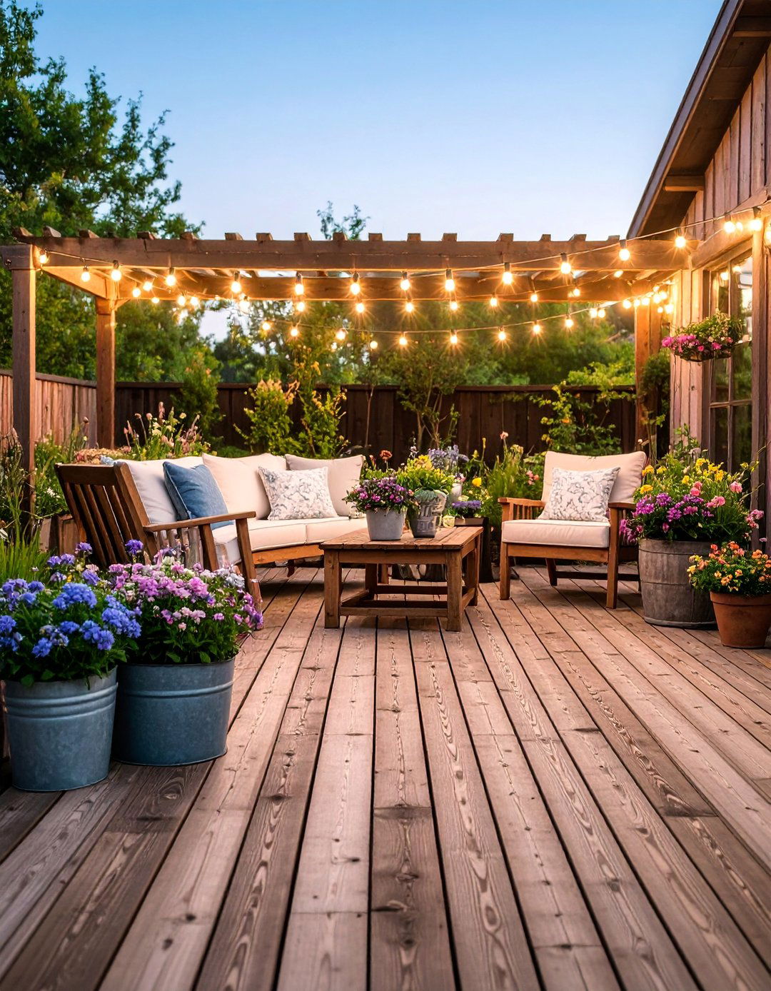 Rustic Barnwood Deck with Vintage Furniture - 25 Backyard Ideas