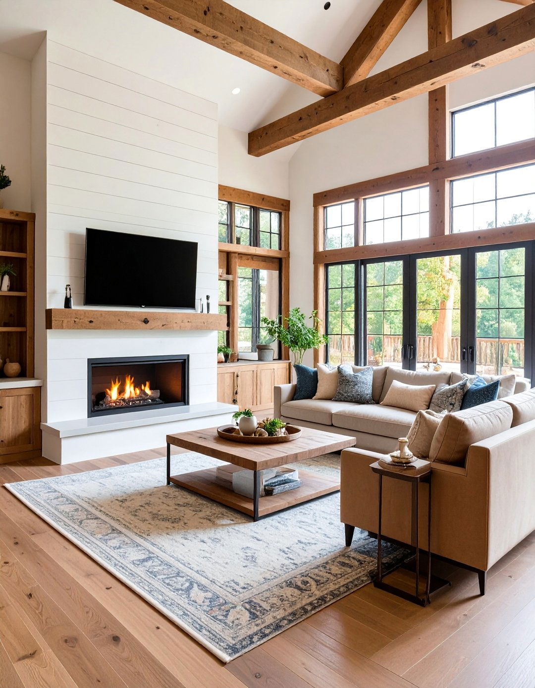 Rustic Barnwood Linear Fireplace with Shiplap TV Wall - 25 Linear Fireplace Ideas With Tv Above