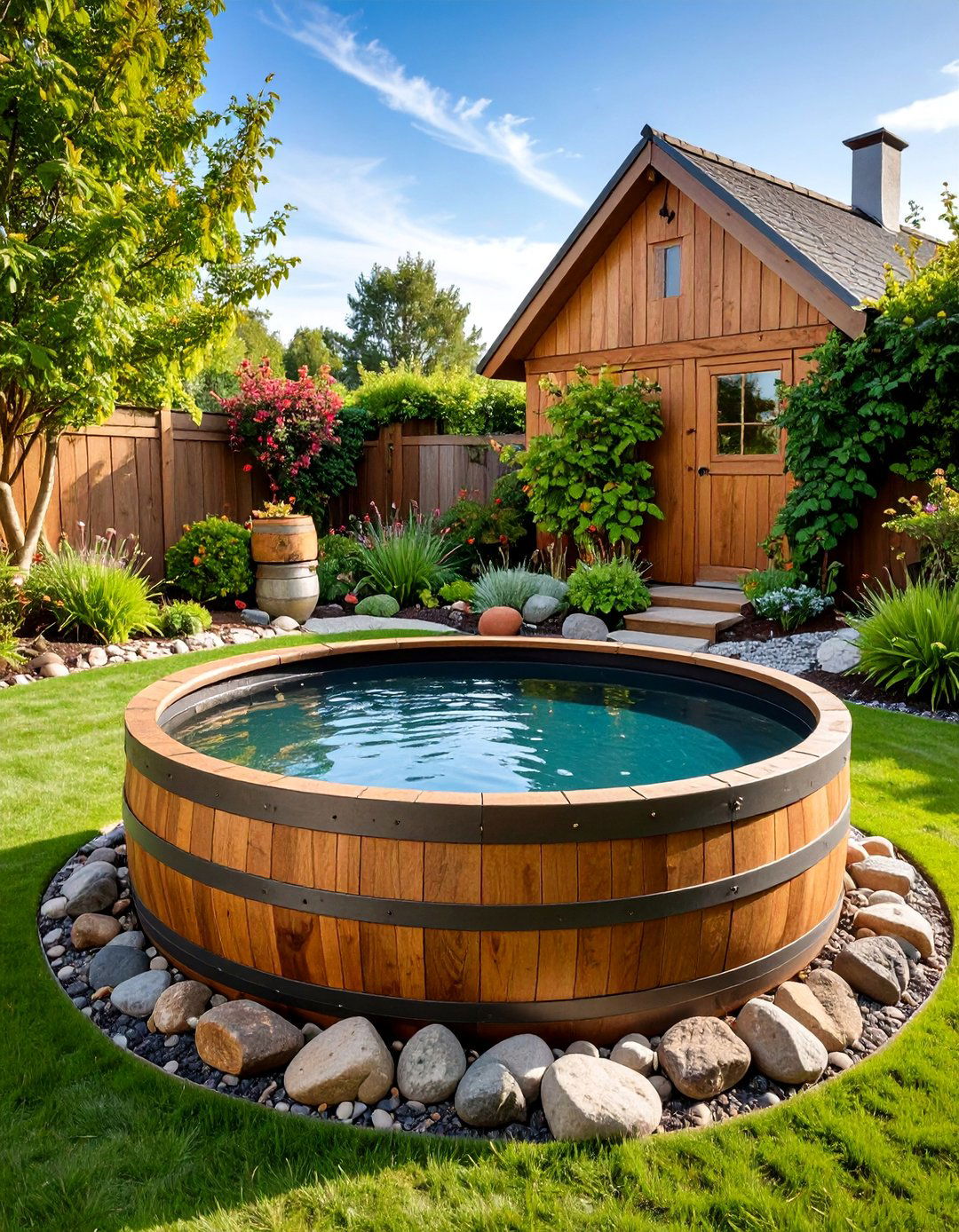 Rustic Barrel Container Pond - 25 Raised Garden Pond Ideas