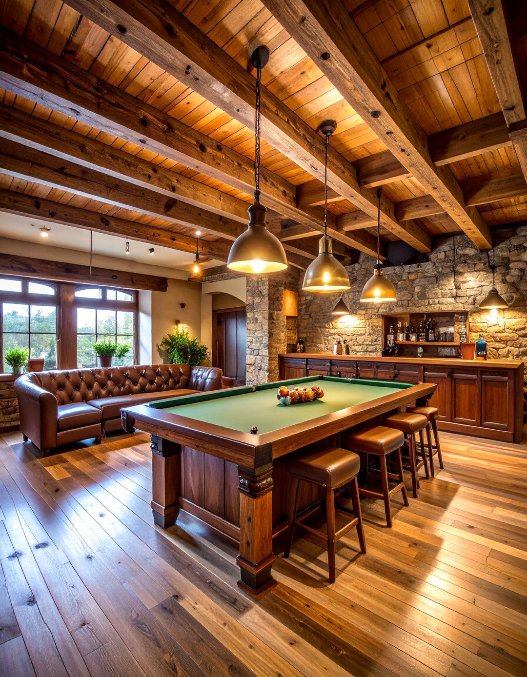 Rustic Basement Sports Bar with Pool Table - 25 Basement Game Room Ideas