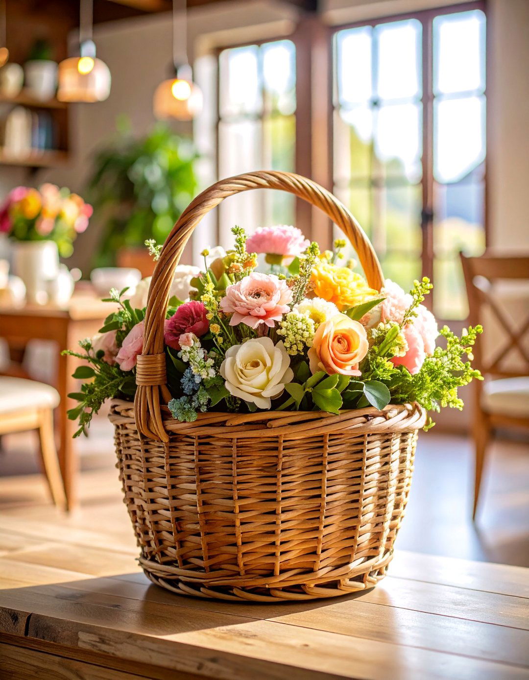 Rustic Basket with Faux Flowers - 25 Dining Table Centerpiece Ideas