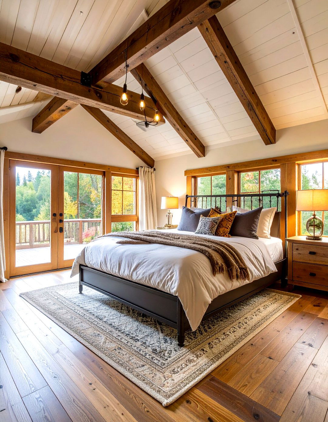 Rustic Bedroom with Blackwashed Reclaimed Wood Floors - 25 Black Floor Bedroom Ideas