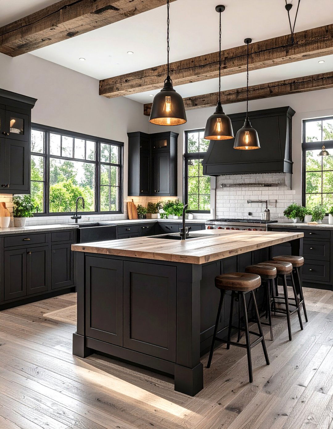 Rustic Black Farmhouse Kitchen with Reclaimed Wood - 25 Black Room Ideas