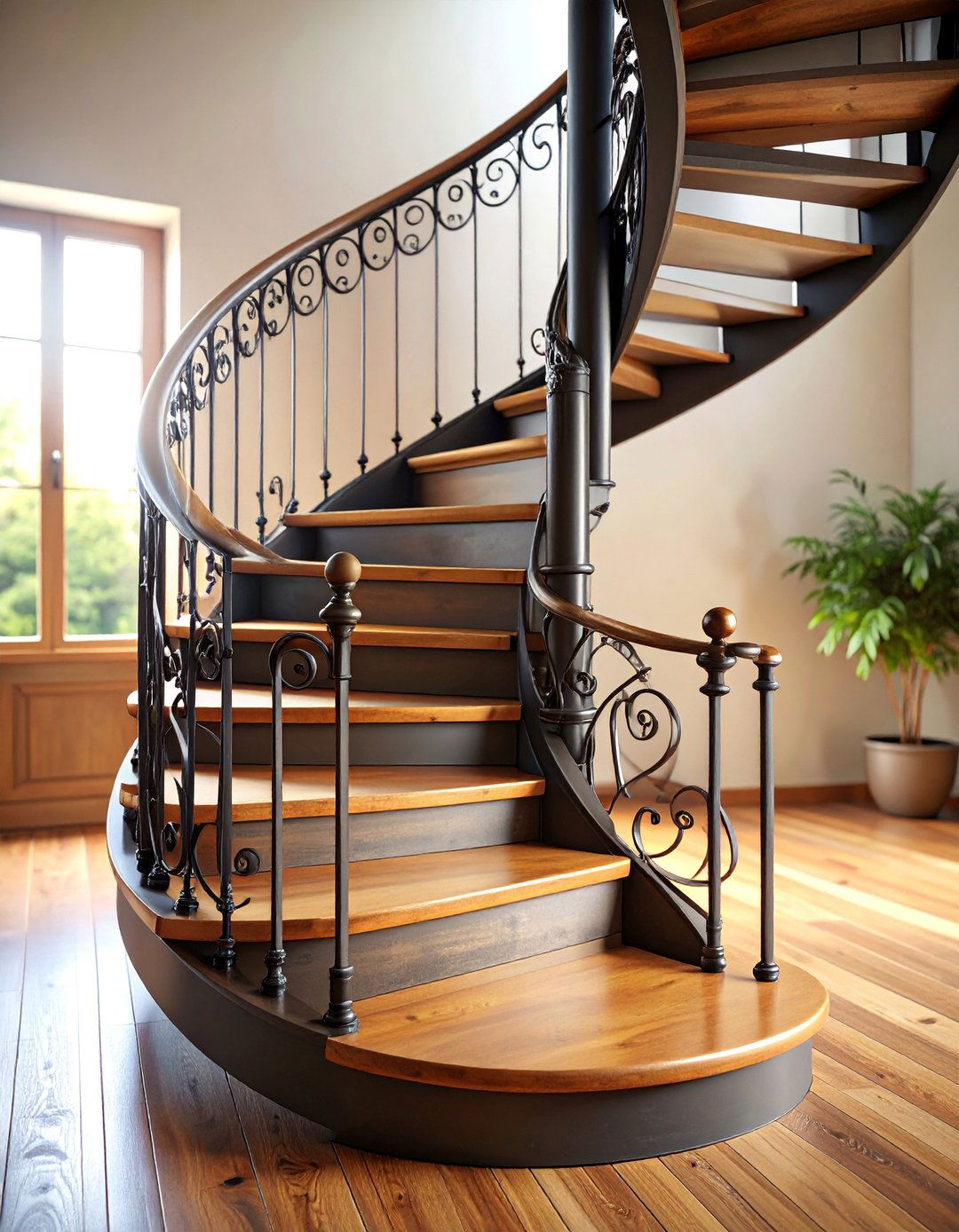 Rustic Black Iron Spiral Staircase Design - 25 black staircase ideas