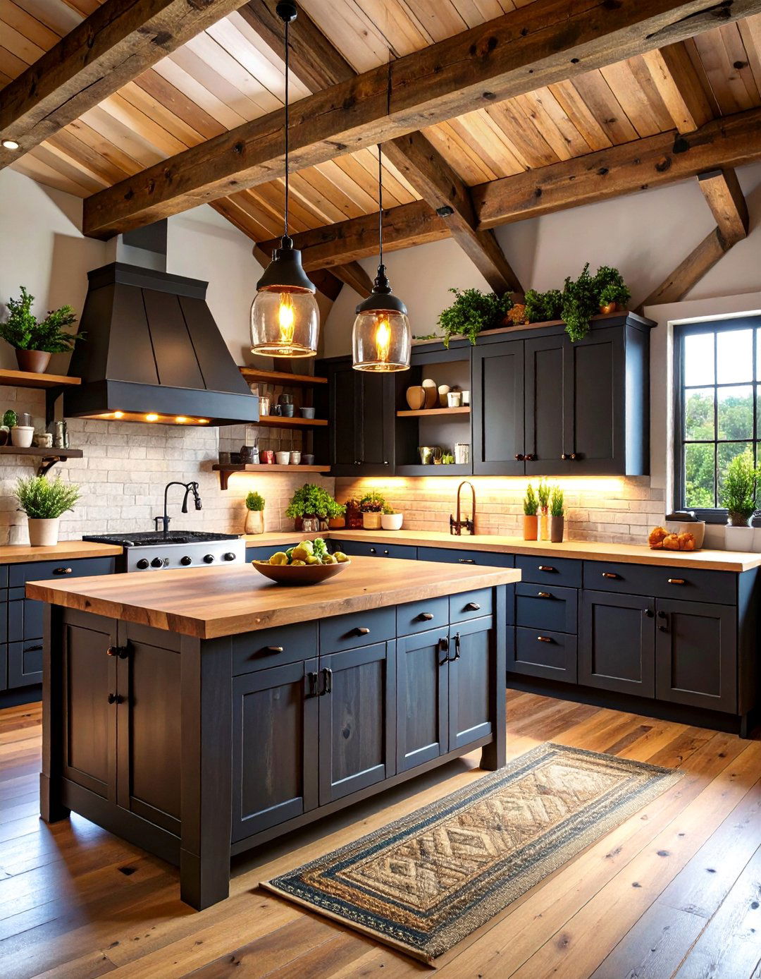 Rustic Black Kitchen with Reclaimed Wood Accents - 25 Kitchens With Black Cabinets